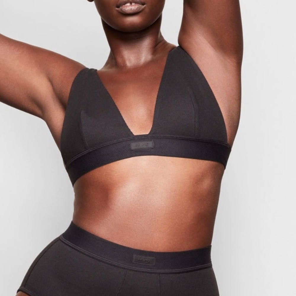 Skims Cotton Plunge Bralette Onxy Black